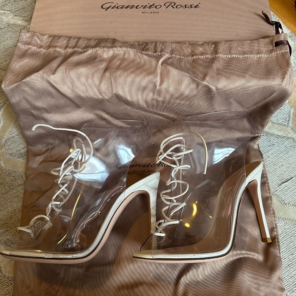 GIANVITO ROSSI HELMUT PVC WHITE LEATHER LACE UP ANKLE BOOTIES 35.5 - Picture 4 of 12